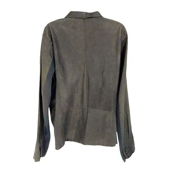 Jakett Etc Womens Leather Long Sleeve Lightweight Blazer Jacket Green Gray Mediu - Picture 3 of 10